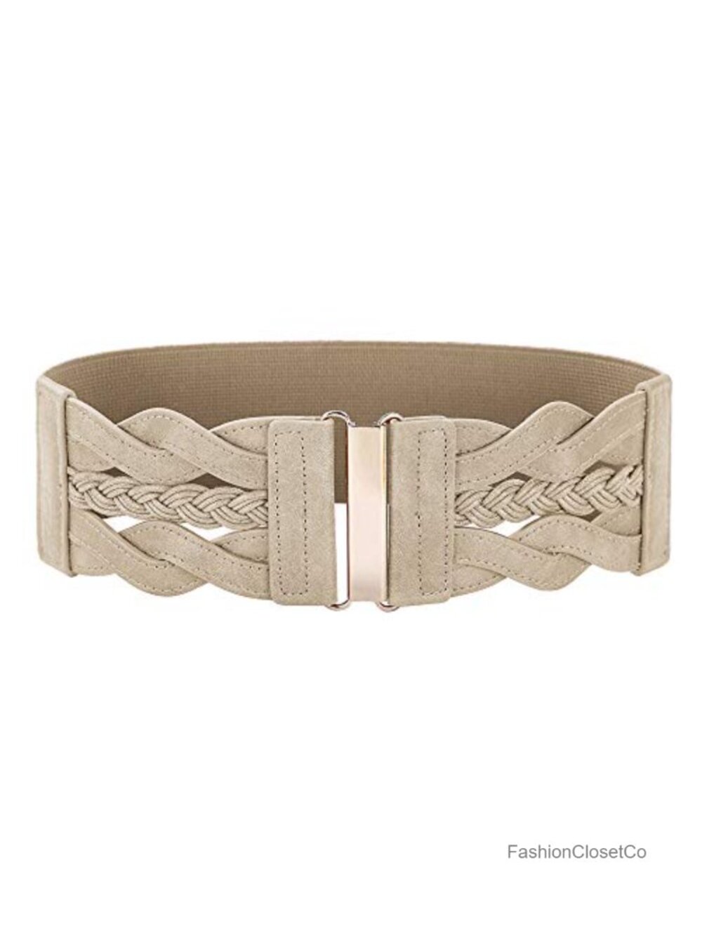 3 Inch Wide Elastic Waist Belt for Women Faux Leather Retro Braided Cinch Belt